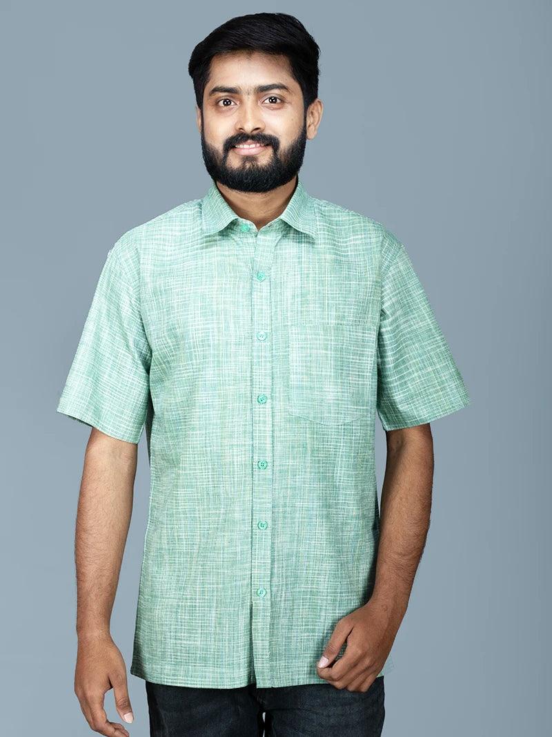 Green Springs Handwoven Cotton Men Shirt - WeaversIndia