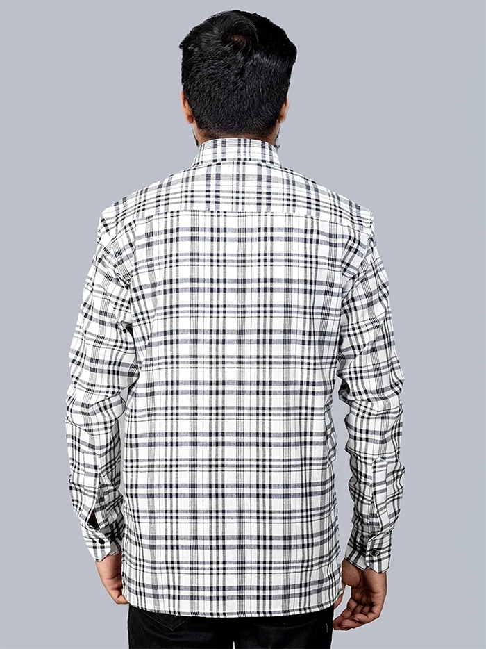 White Black Handwoven Organic Cotton Checks Fitted Men Shirt