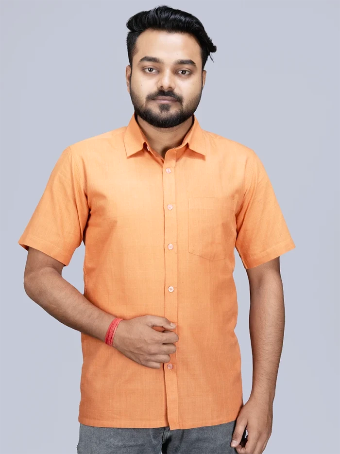 Persian Orange Handwoven Organic Cotton Men Shirt