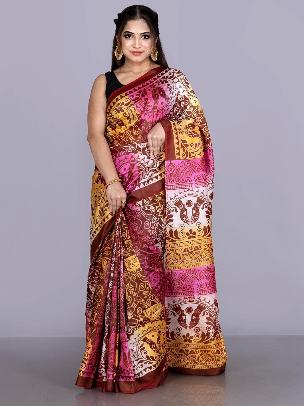 Allover Printed Bishnupuri Katan Silk Saree