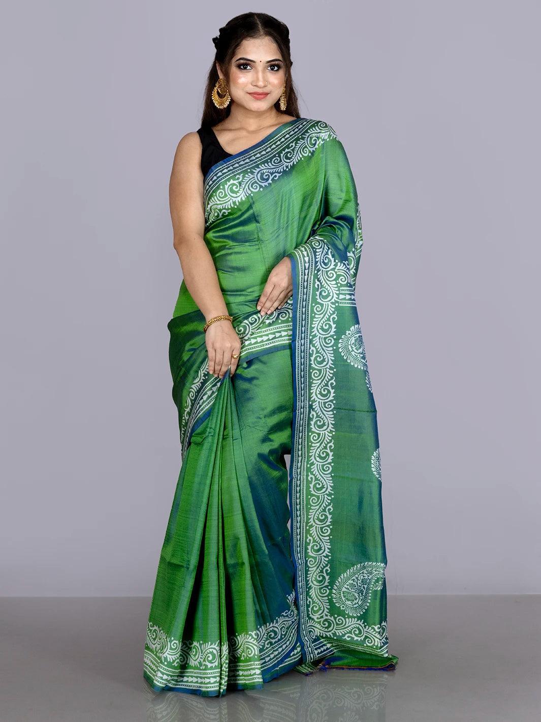 Par Anchal Printed Bishnupuri Katan Silk Saree