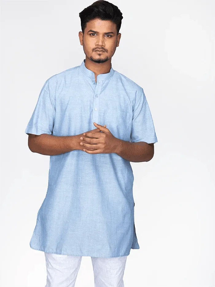 Light Blue Handwoven Organic Cotton Men Kurta