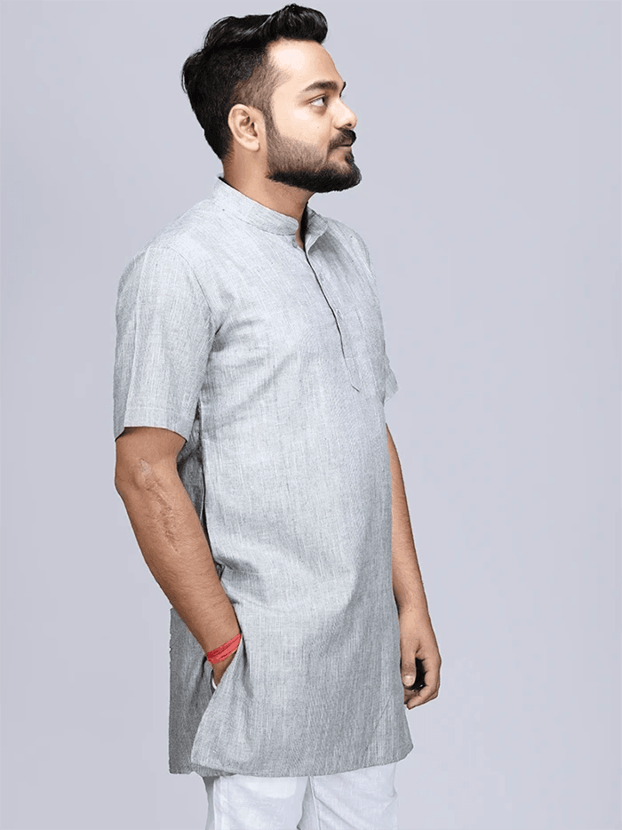 Black Grey Handwoven Organic Cotton Men Kurta