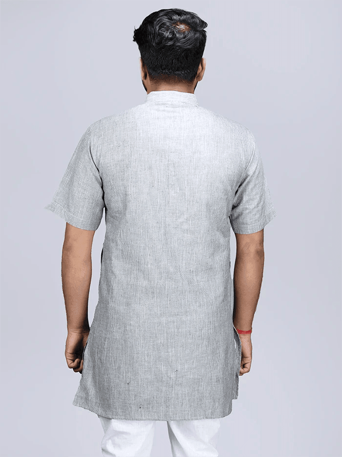 Black Grey Handwoven Organic Cotton Men Kurta