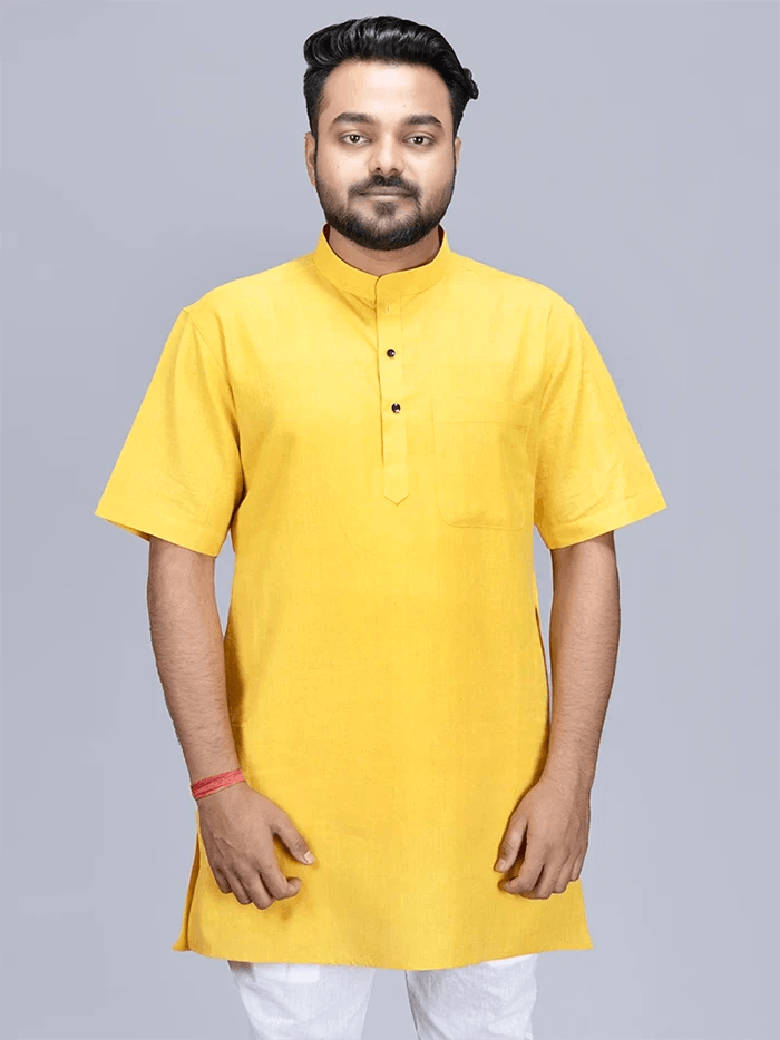 Yellow Handwoven Organic Cotton Men Kurta