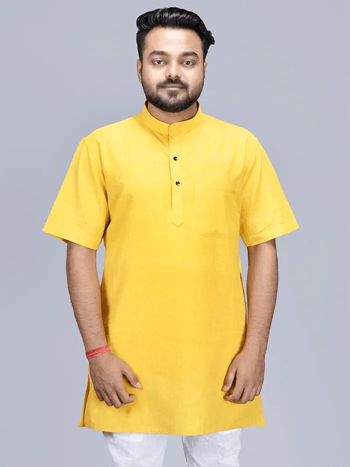 Yellow Handwoven Organic Cotton Men Kurta