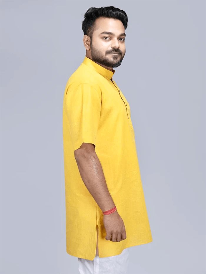 Yellow Handwoven Organic Cotton Men Kurta