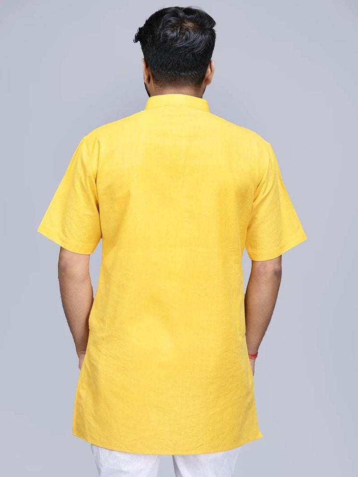 Yellow Handwoven Organic Cotton Men Kurta - WeaversIndia