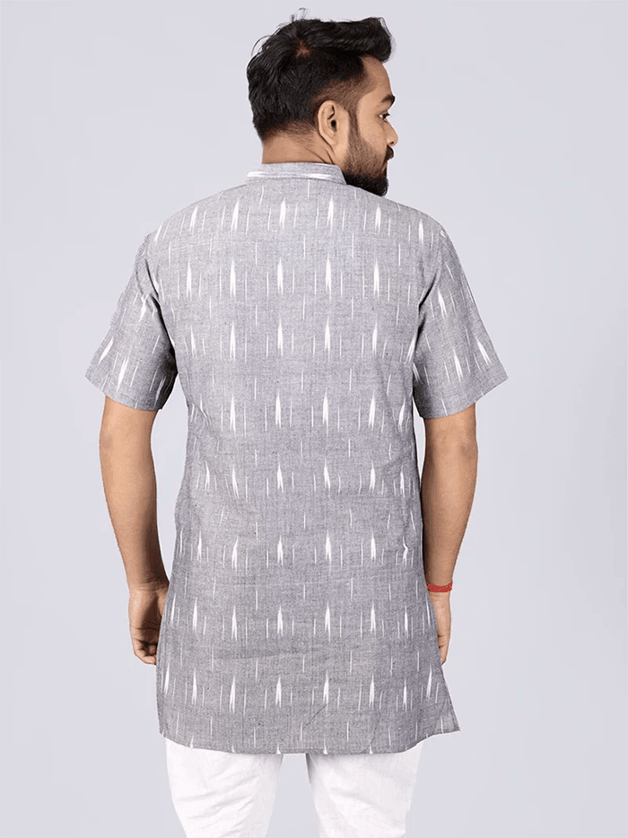 Black Grey Ikkat Cotton Men Kurta