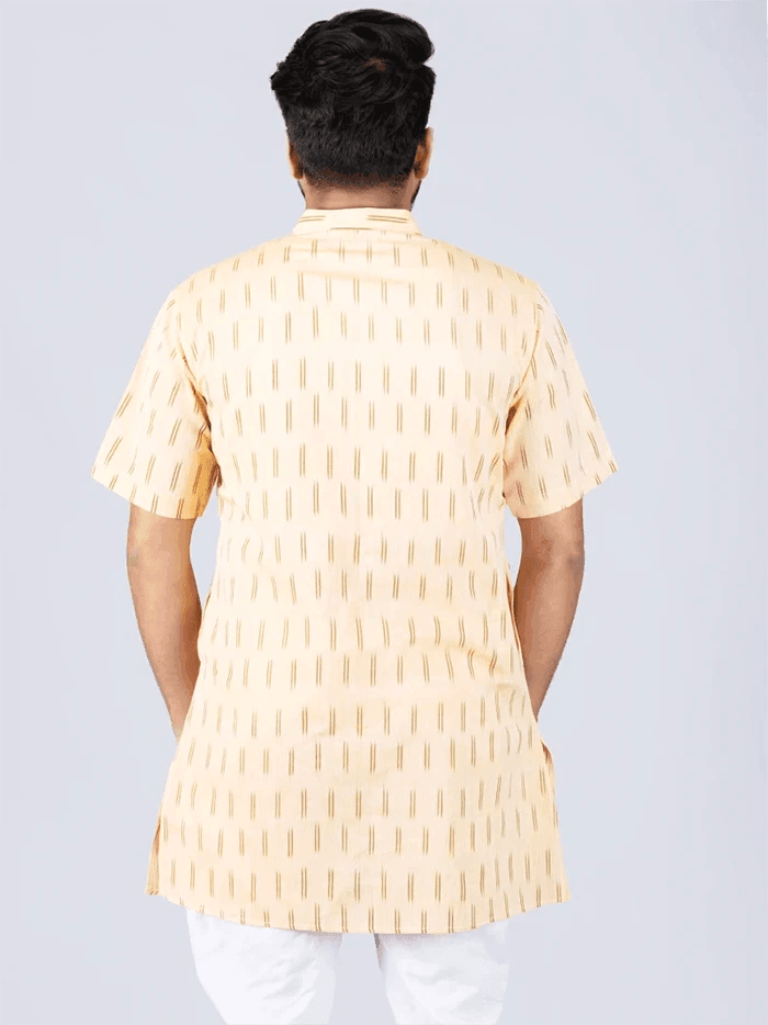 Blanched almond Ikkat Cotton Men Kurta