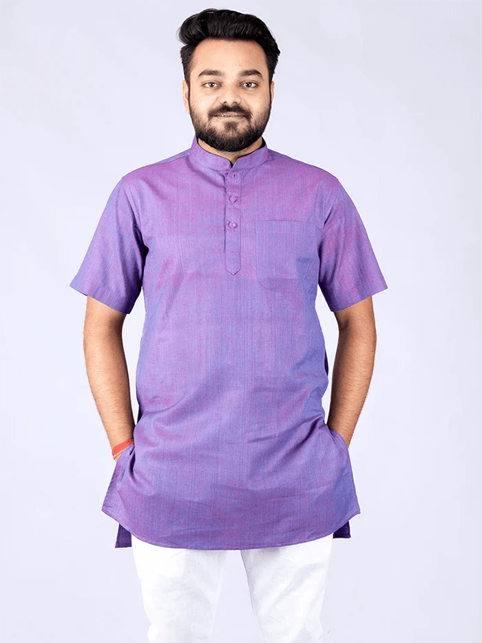 Blue Red Duel tone Handwoven Organic Cotton Men Kurta