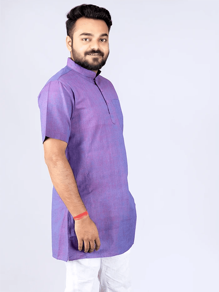 Blue Red Duel tone Handwoven Organic Cotton Men Kurta