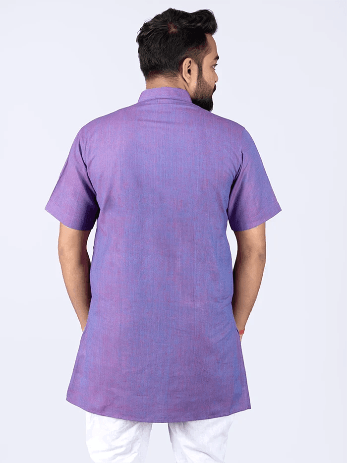 Blue Red Duel tone Handwoven Organic Cotton Men Kurta