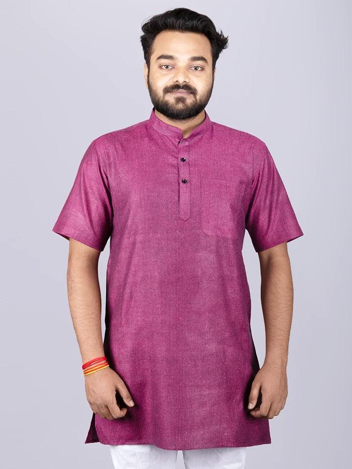 Black Purple Handwoven Organic Cotton Men Kurta