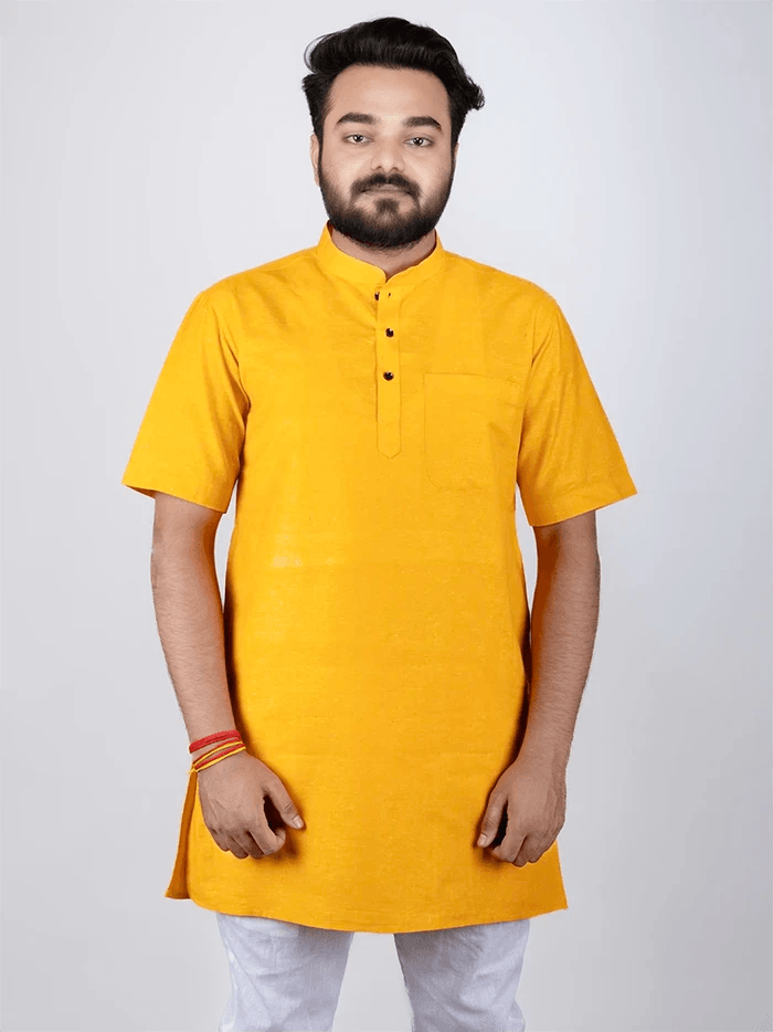 Saffron Handwoven Organic Cotton Men Kurta