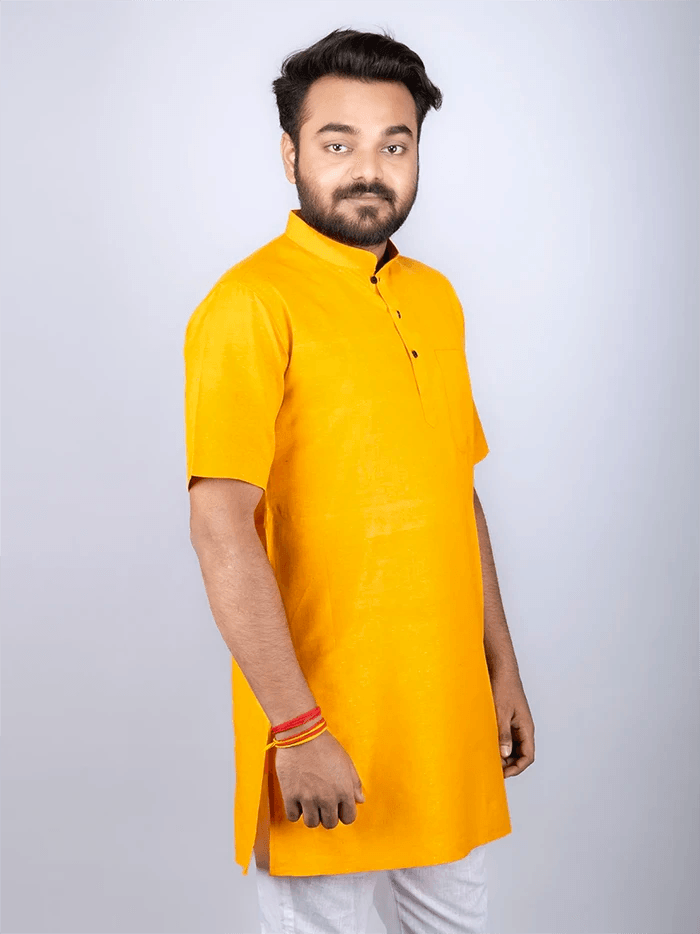 Saffron Handwoven Organic Cotton Men Kurta