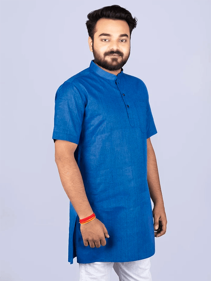 Blue Handwoven Organic Cotton Men Kurta