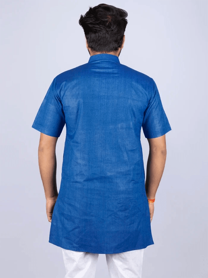 Blue Handwoven Organic Cotton Men Kurta