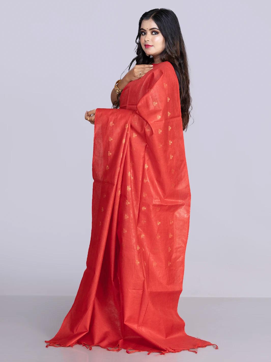 Elegant Red Woven BhagalPuri Silk Saree - WeaversIndia