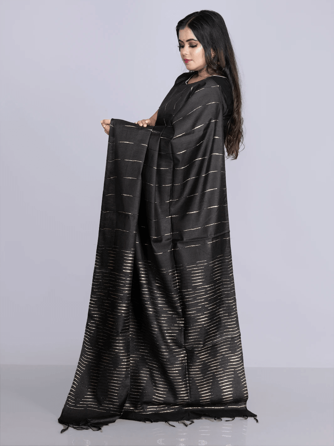 Elegant Black Woven BhagalPuri Silk Saree - WeaversIndia