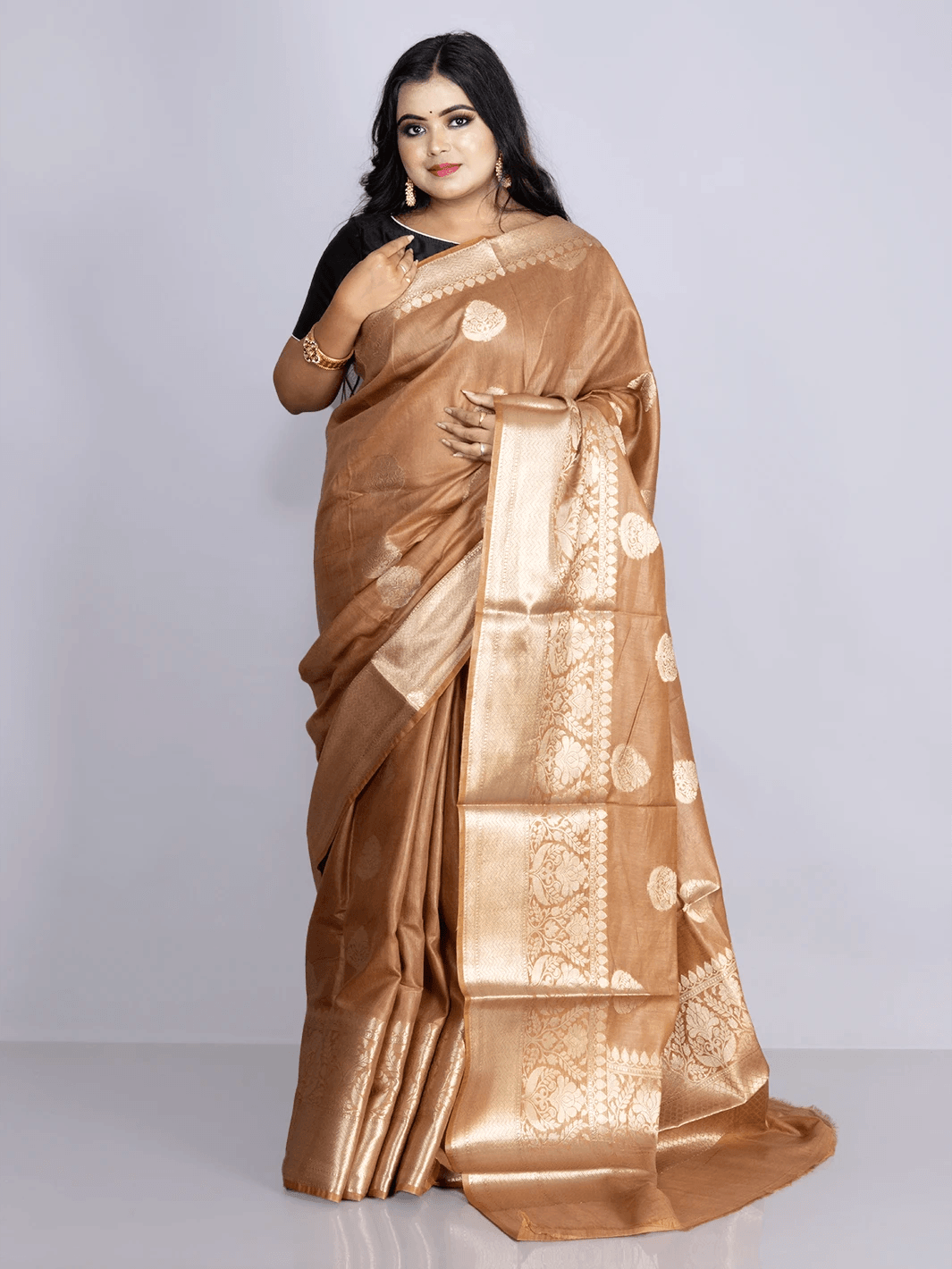 Elegant Brown Par Anchal Buti Linen Silk Saree