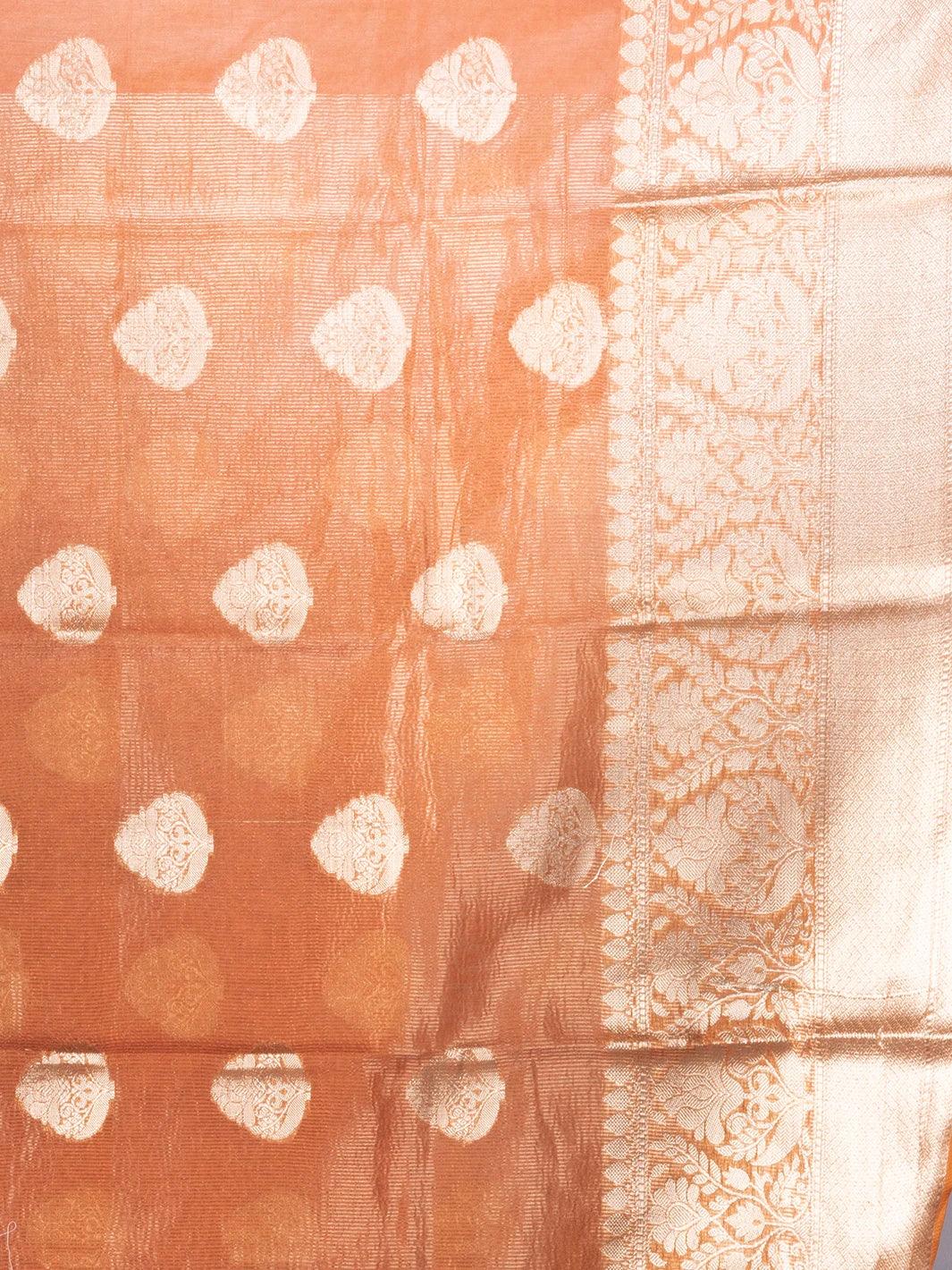 Elegant Rust Par Anchal Buti Linen Silk Saree