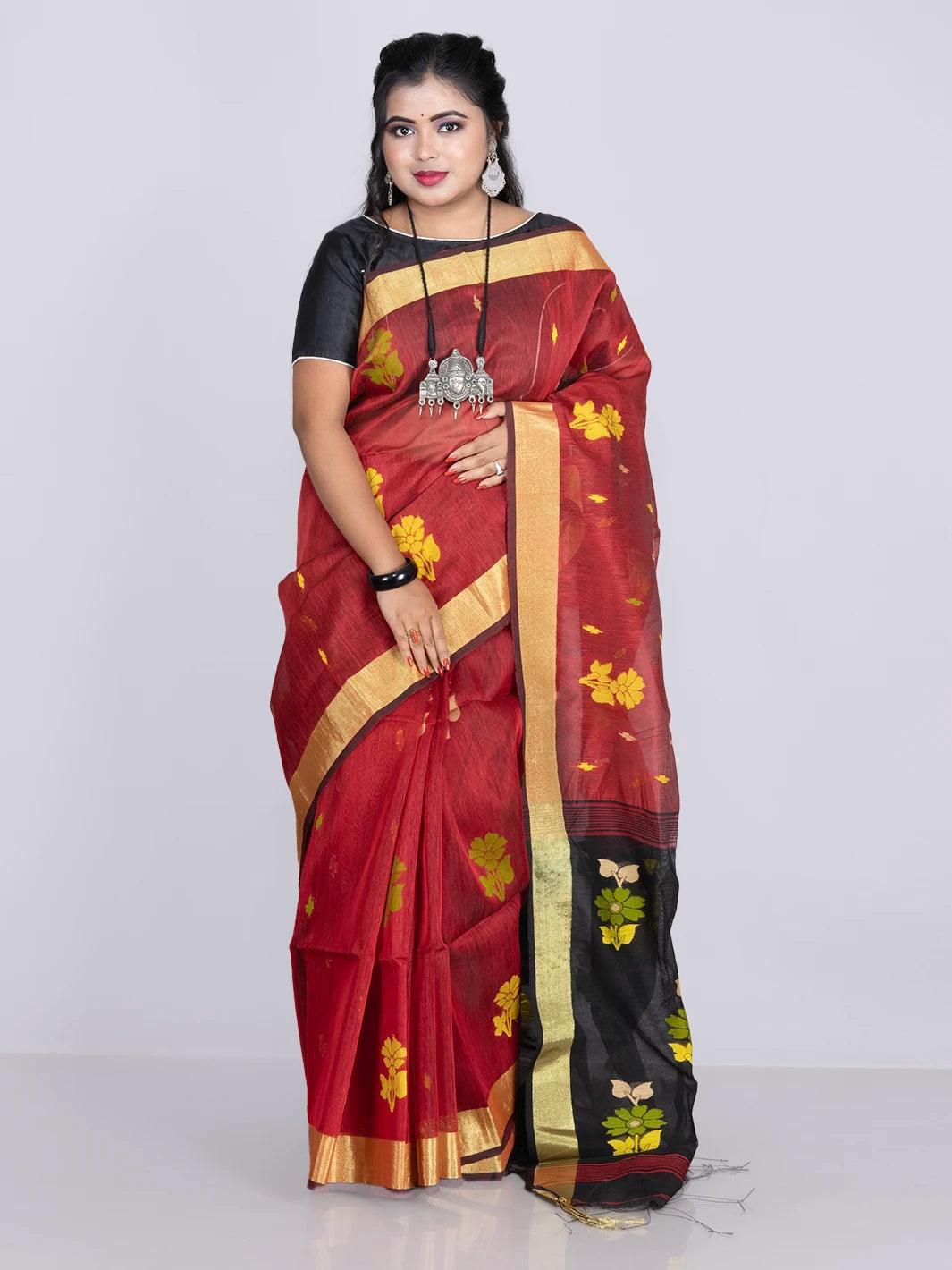 Elegant Maroon Allover Blend Cotton Handloom Saree