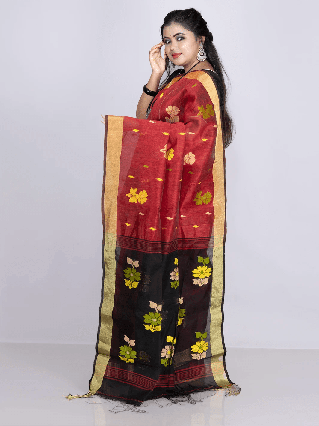 Elegant Maroon Allover Blend Cotton Handloom Saree