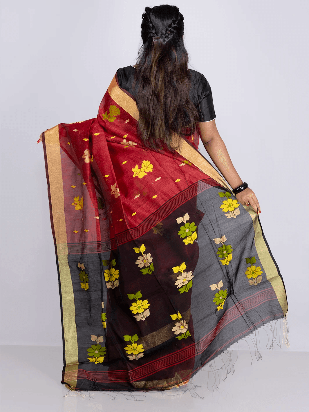 Elegant Maroon Allover Blend Cotton Handloom Saree