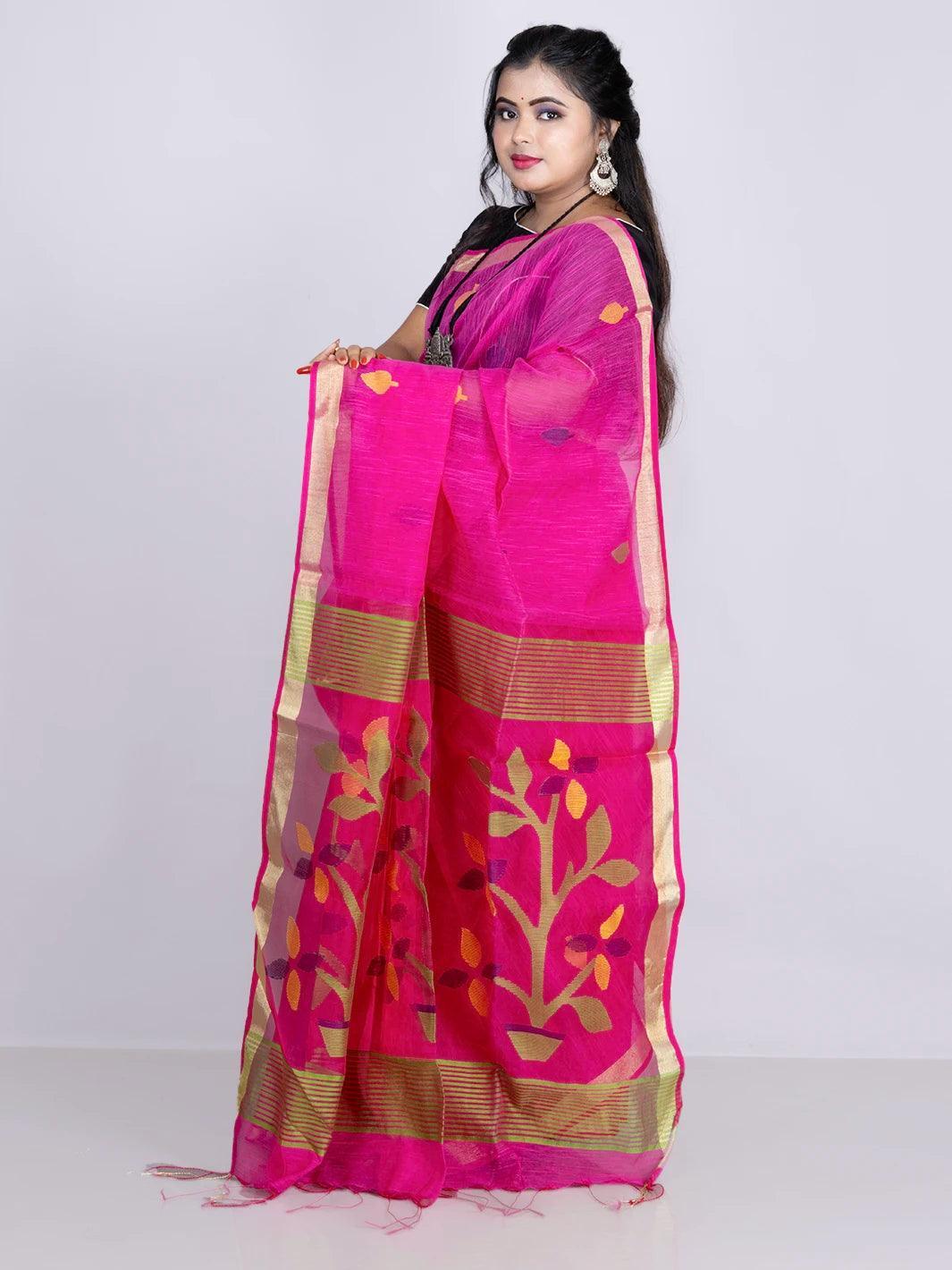 Elegant Magenta Allover Blend Cotton Handloom Saree