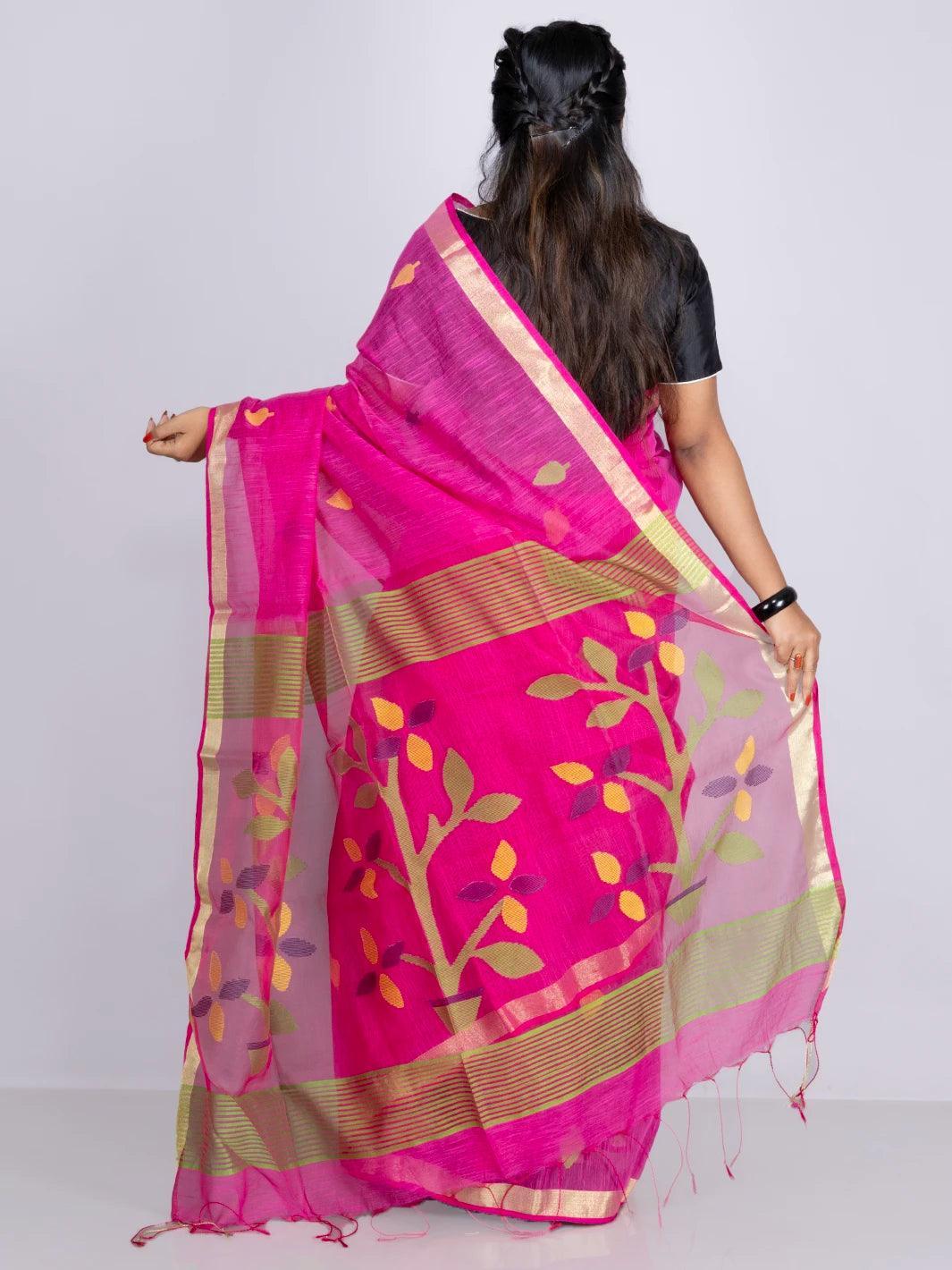 Elegant Magenta Allover Blend Cotton Handloom Saree