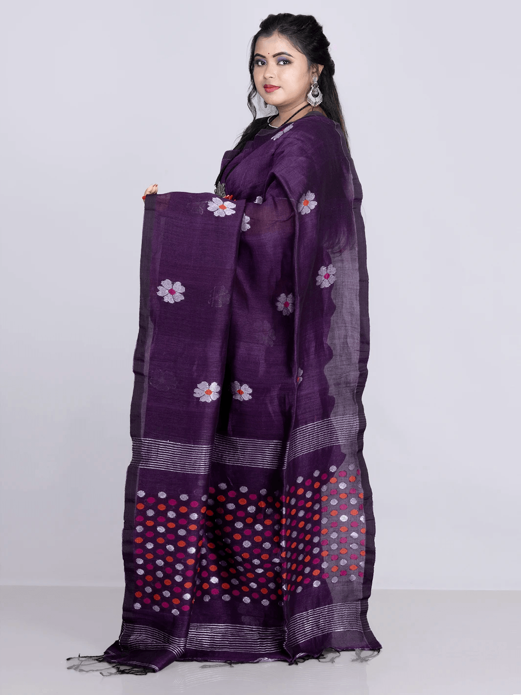 Elegant Violet Allover Blend Cotton Handloom Saree