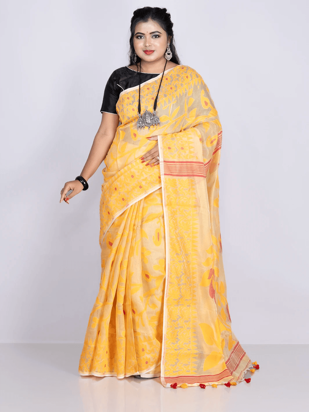 Elegant Orange-Yellow Allover Blend Cotton Handloom Saree