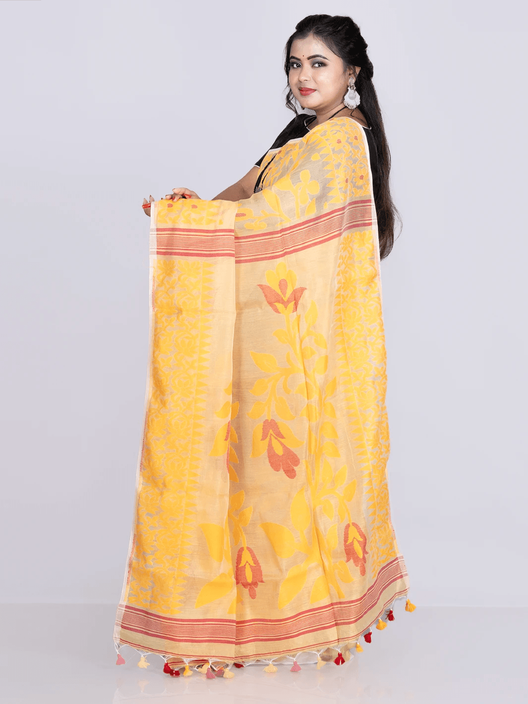 Elegant Orange-Yellow Allover Blend Cotton Handloom Saree