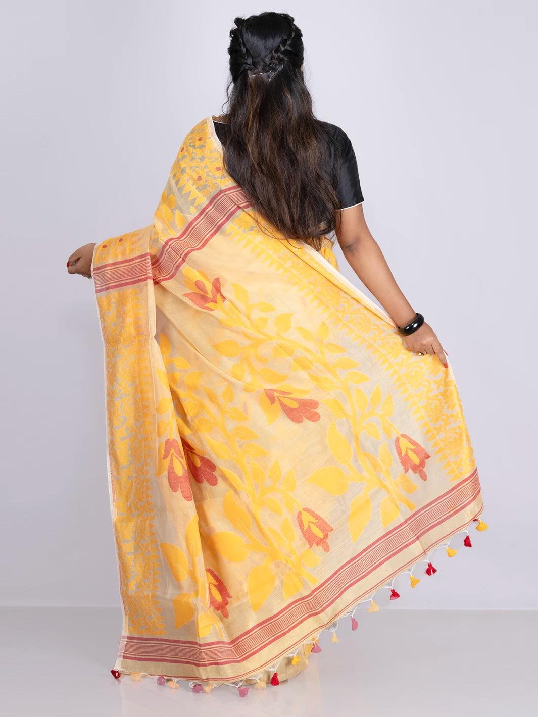 Elegant Orange-Yellow Allover Blend Cotton Handloom Saree