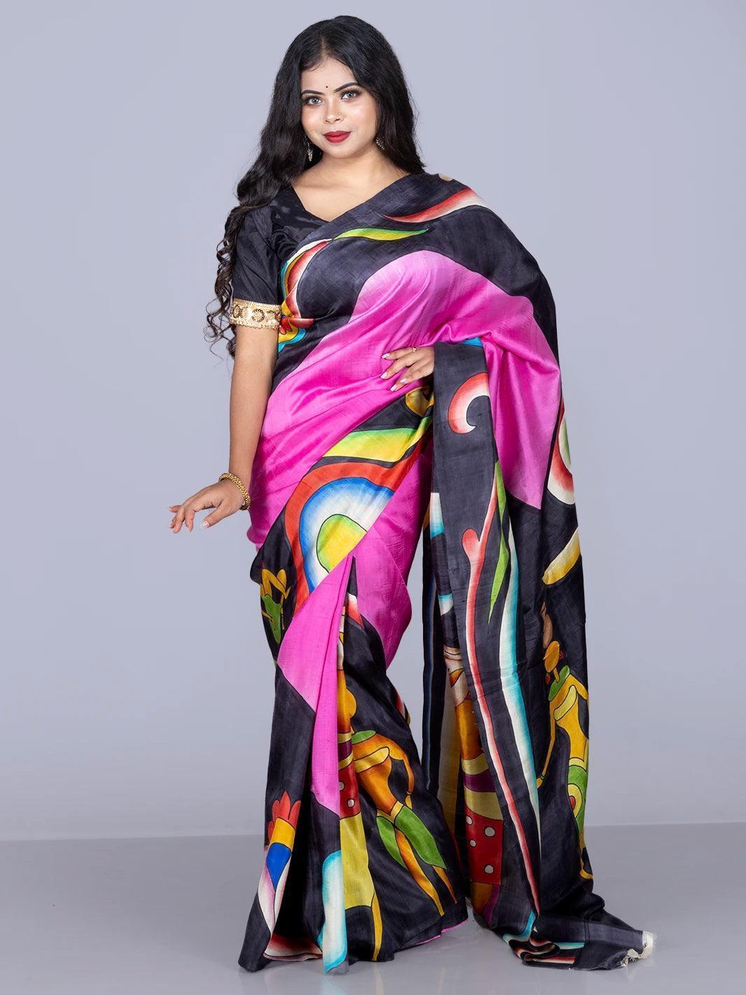 Elegant Hand Painted Bishnupuri Katan Silk Saree