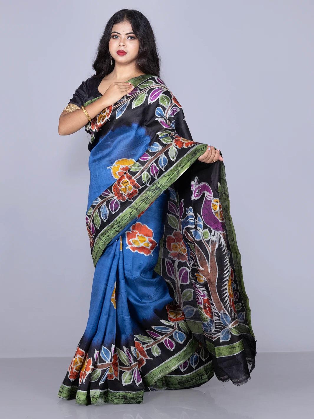 Par Anchal Buti Batik Printed Murshidabad Silk Saree