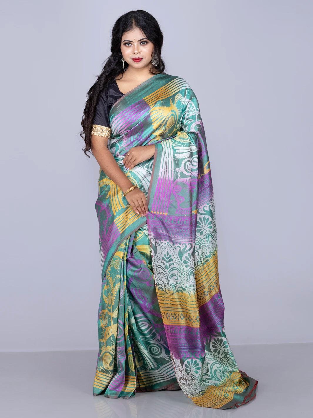 Allover Printed Bishnupuri Katan Silk Saree