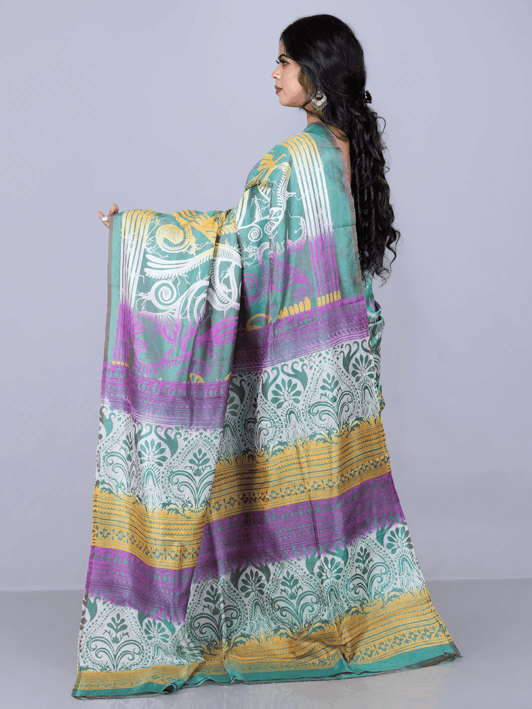 Allover Printed Bishnupuri Katan Silk Saree