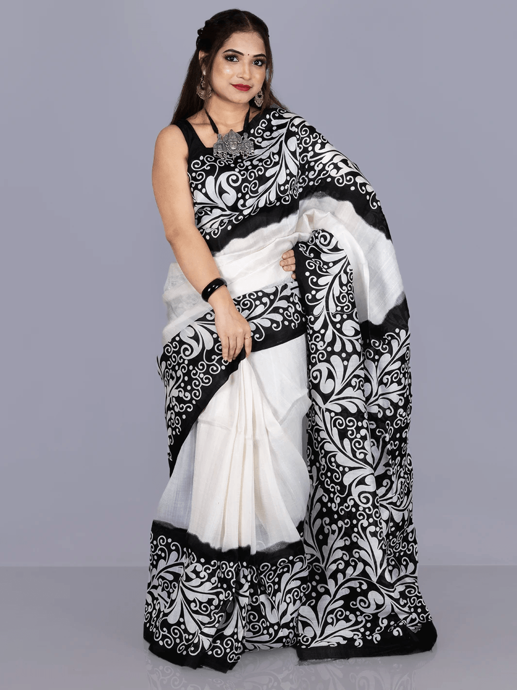 Par Anchal Batik Printed Murshidabad Silk Saree