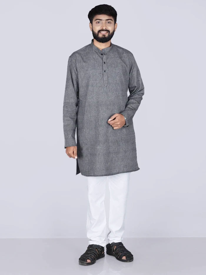 Black Handwoven Organic Cotton Men Kurta