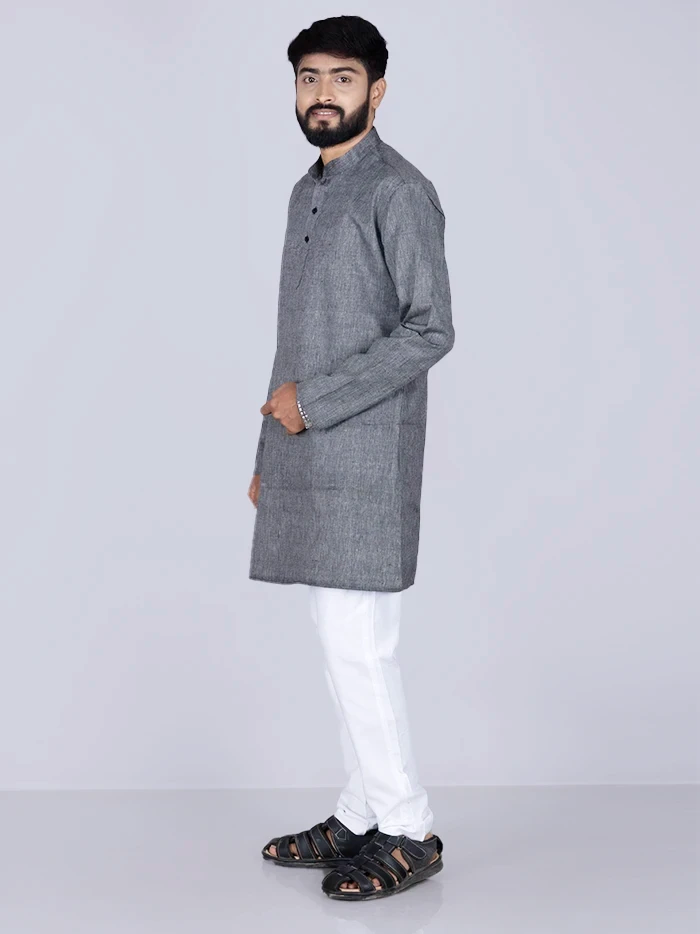 Black Handwoven Organic Cotton Men Kurta