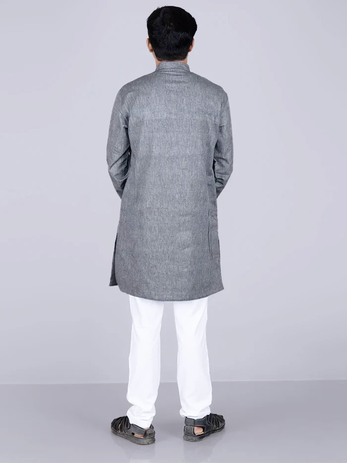 Black Handwoven Organic Cotton Men Kurta