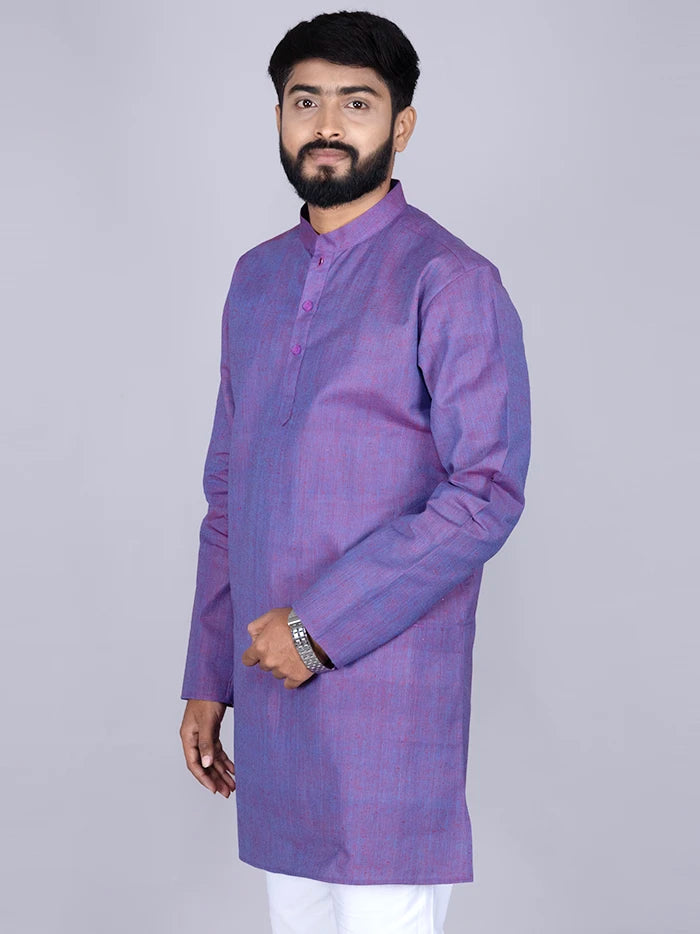 Blue Red Duel Tone Handwoven Organic Cotton Men Kurta