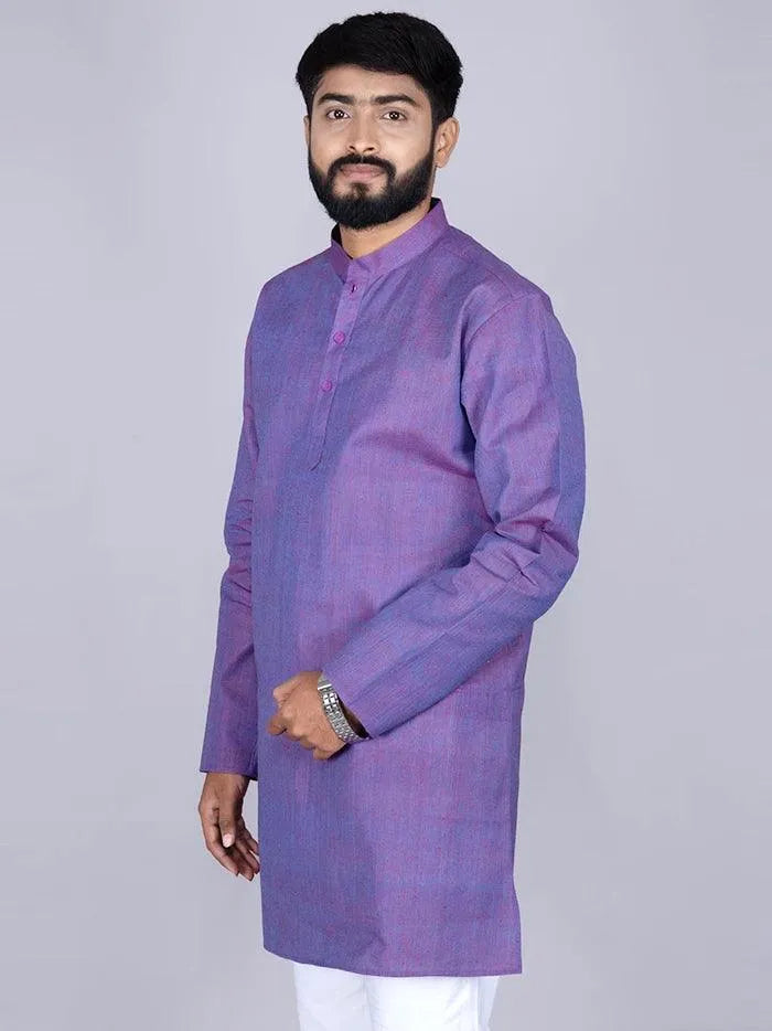 Blue Red Duel Tone Handwoven Organic Cotton Men Kurta