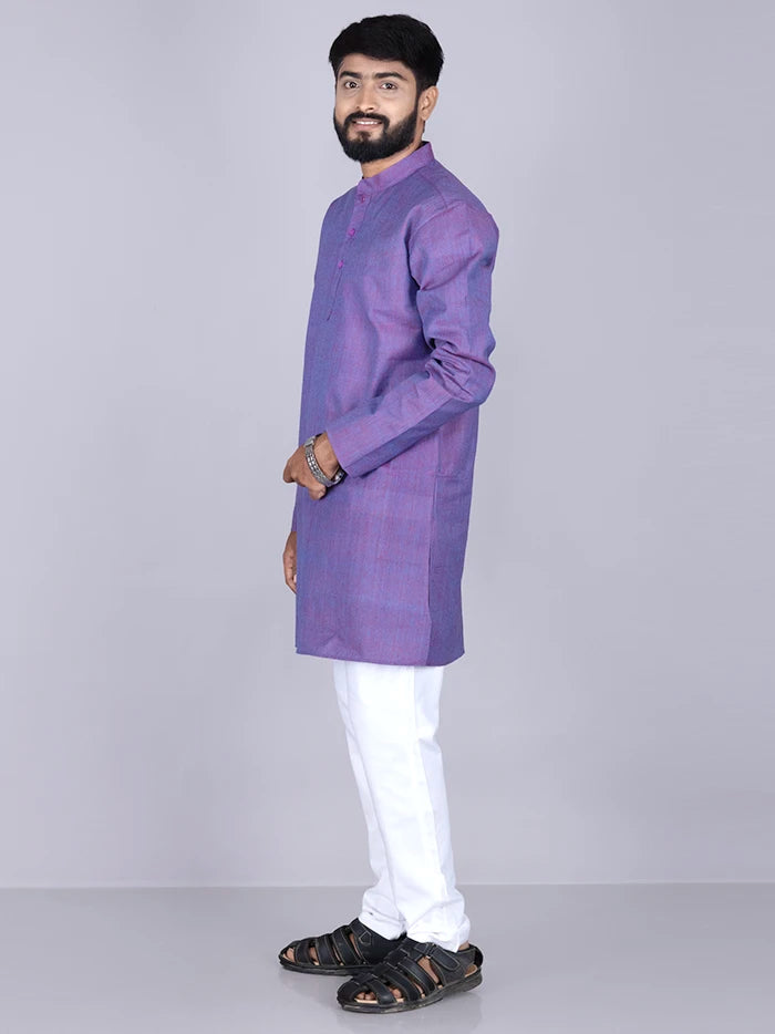 Blue Red Duel Tone Handwoven Organic Cotton Men Kurta