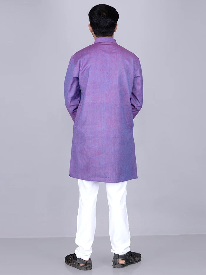 Blue Red Duel Tone Handwoven Organic Cotton Men Kurta