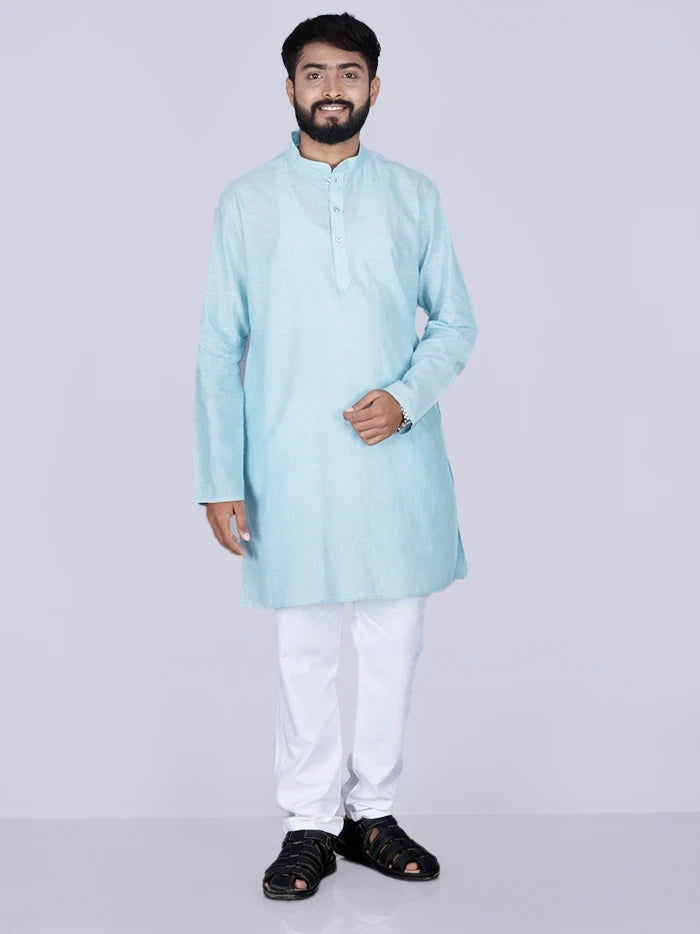 Sky Blue Handwoven Organic Cotton Men Kurta