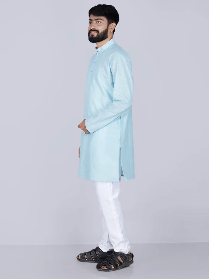 Sky Blue Handwoven Organic Cotton Men Kurta