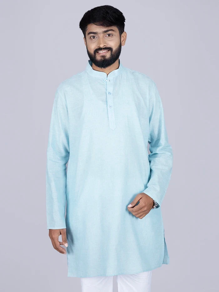 Sky Blue Handwoven Organic Cotton Men Kurta